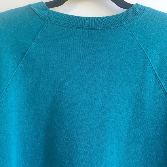 Vintage Style Basic Hanes Teal Fleece Lined Crewneck Sweater - Picture 3 of 9